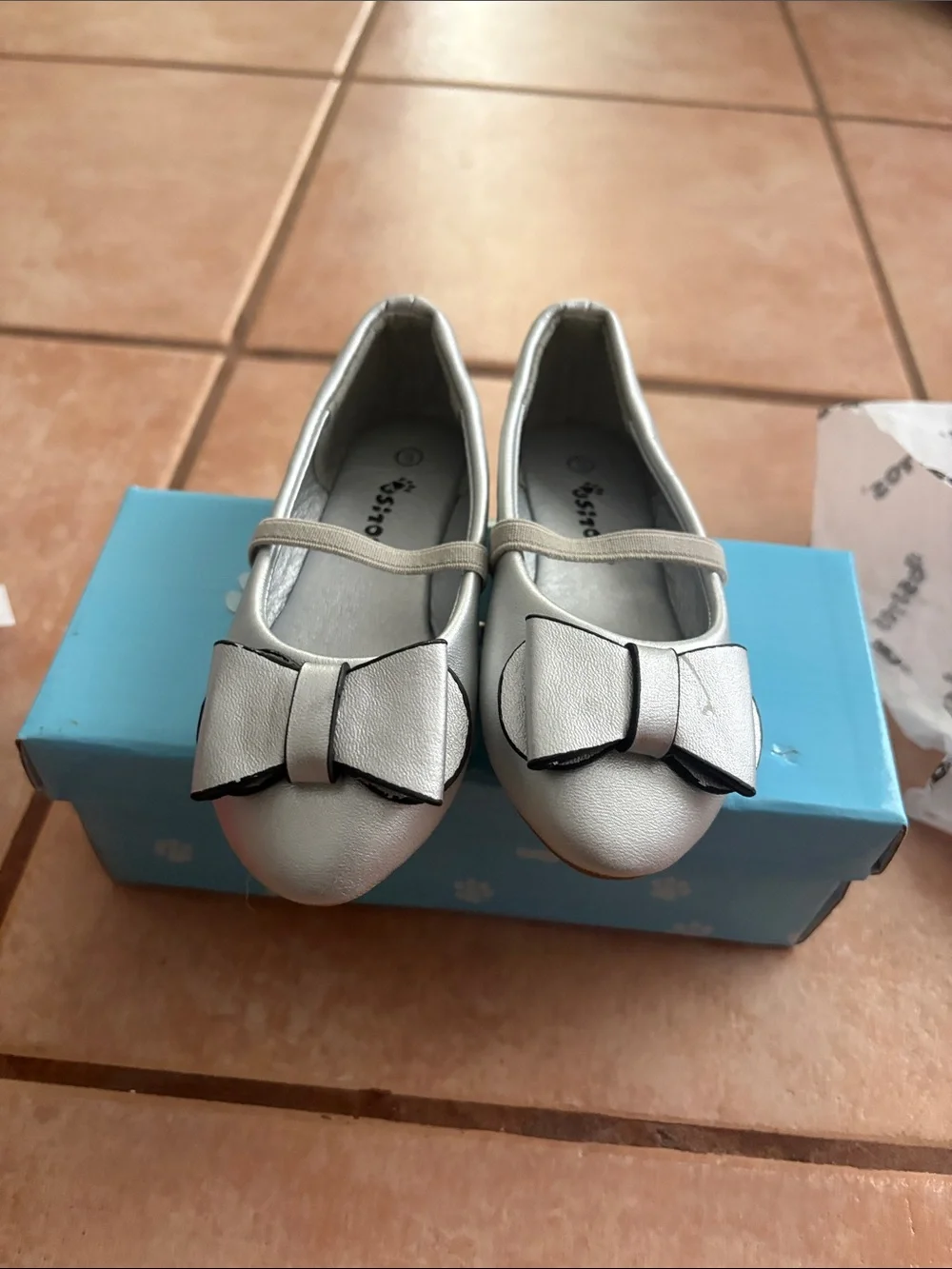 Girls Metallic Bow Mary Jane Flats - Silver